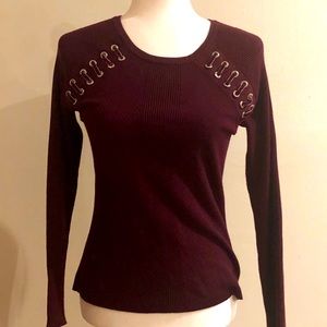 Inc size S burgundy sweater w lace up trim